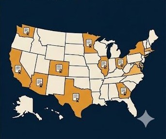 US map showing states with contractor licensing and bonding requirements